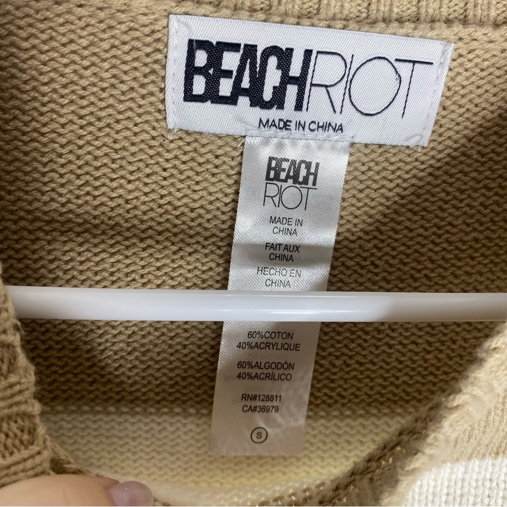 Beach Riot Callie Colorblock Checkered Striped Tan White Crewneck Sweater - Picture 4 of 5